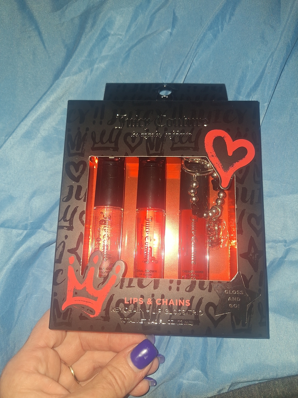 Juicy Couture Red Lip Gloss Trio with Chain Charm Key Holder